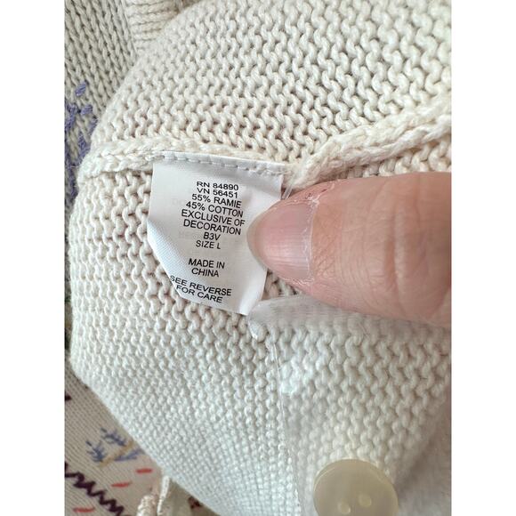 HABAND! | Vintage 90s Floral Embroidered Cream Cardigan Sweater | Size Large - Picture 8 of 10